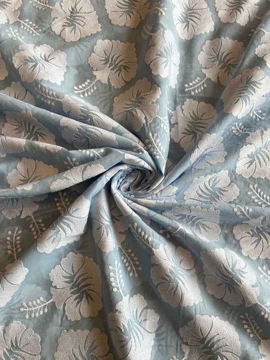 Sky Blue 2 by 2 Rubia Embroidered Fabric