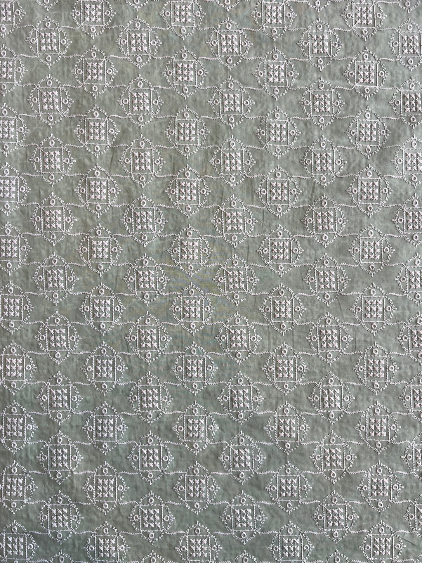 Mint Green All Over Geometrical Embroidered Fabric