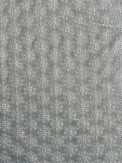 Mint Green All Over Geometrical Embroidered Fabric
