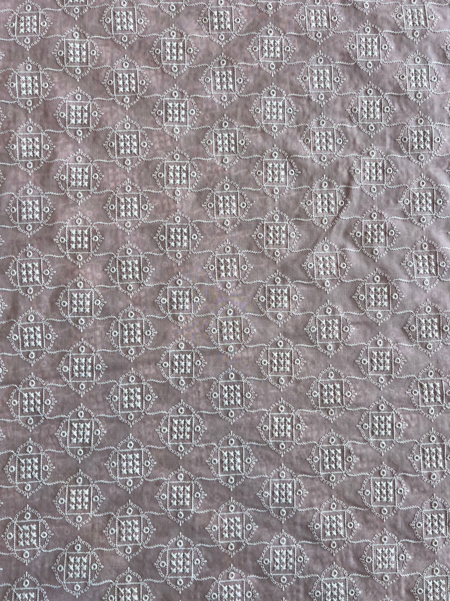 Baby Pink All Over Geometrical Embroidered Fabric