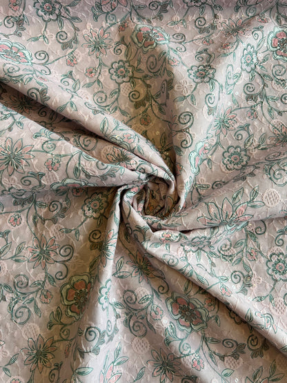 Baby Pink Sequence Work Embroidery with Floral Print Cotton Fabric