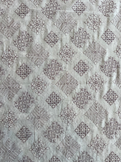 White Cotton Voile Fabric with Purple Geometrical Embroidery