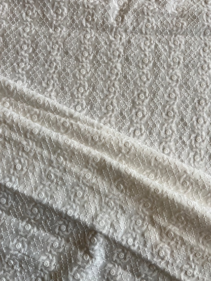 White Floral Embroidered Cotton Fabric