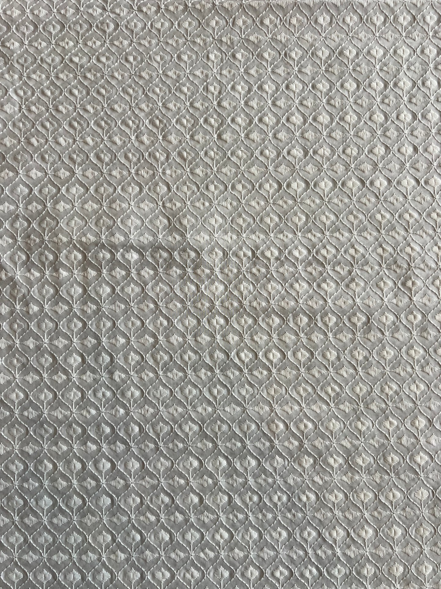 White Geometrical Embroidered Cotton Fabric