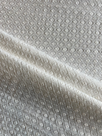 White Geometrical Embroidered Cotton Fabric
