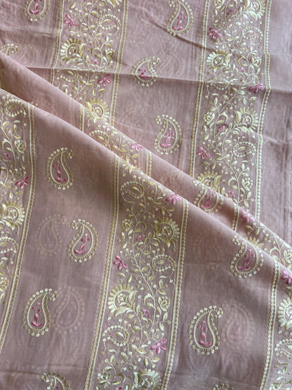 Lilac 2 by 2 Rubia Paisley Embroidered Patti Fabric