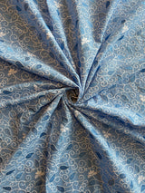 Blue Paisley Embroidered Cotton Voile Fabric