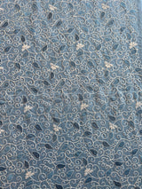 Blue Paisley Embroidered Cotton Voile Fabric