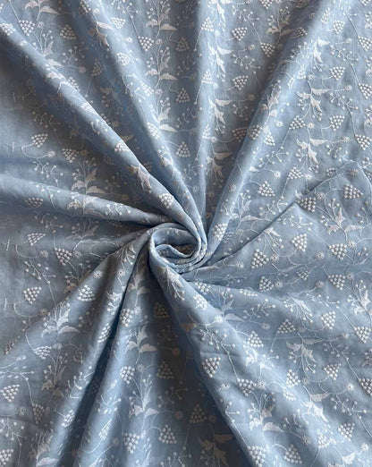 Silver 2 by 2 Rubia Fabric with White All Over Embroidery