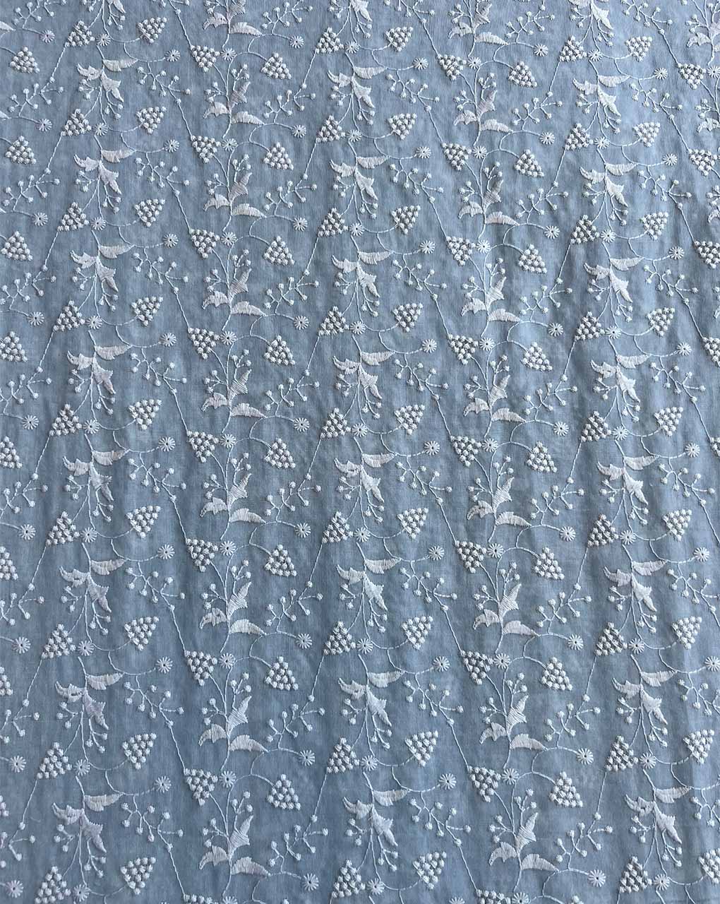 Silver 2 by 2 Rubia Fabric with White All Over Embroidery