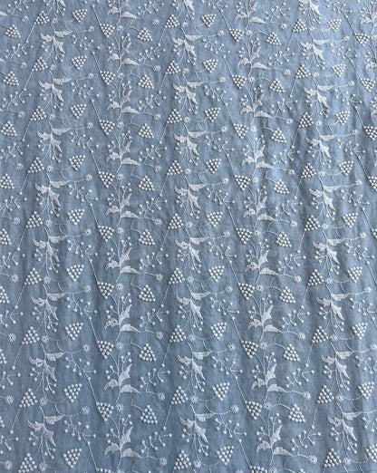 Silver 2 by 2 Rubia Fabric with White All Over Embroidery