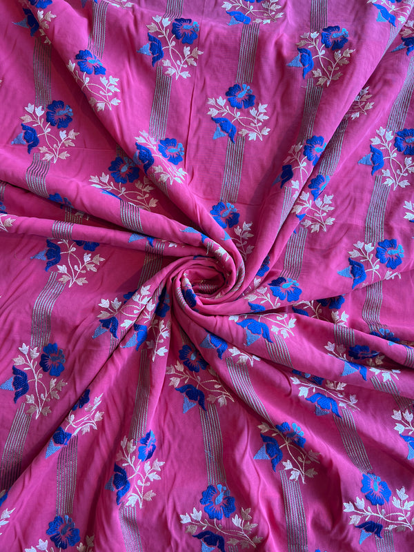 Pink 2 by 2 Rubia Embroidered Fabric