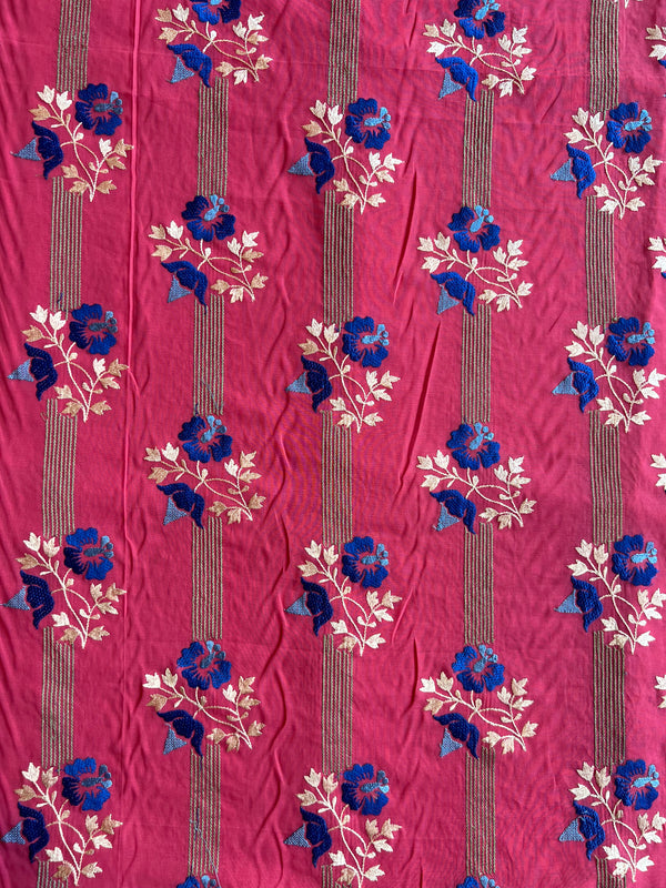 Pink 2 by 2 Rubia Embroidered Fabric
