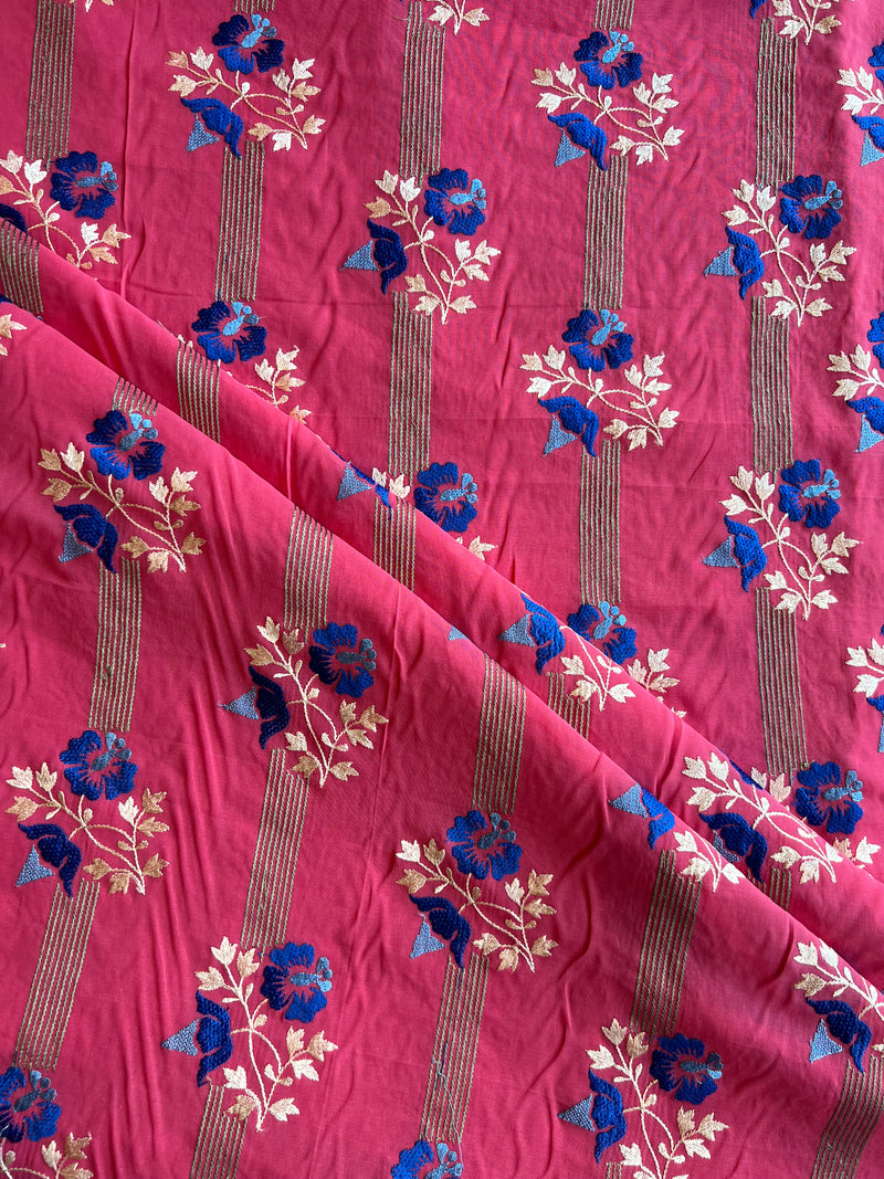 Pink 2 by 2 Rubia Embroidered Fabric