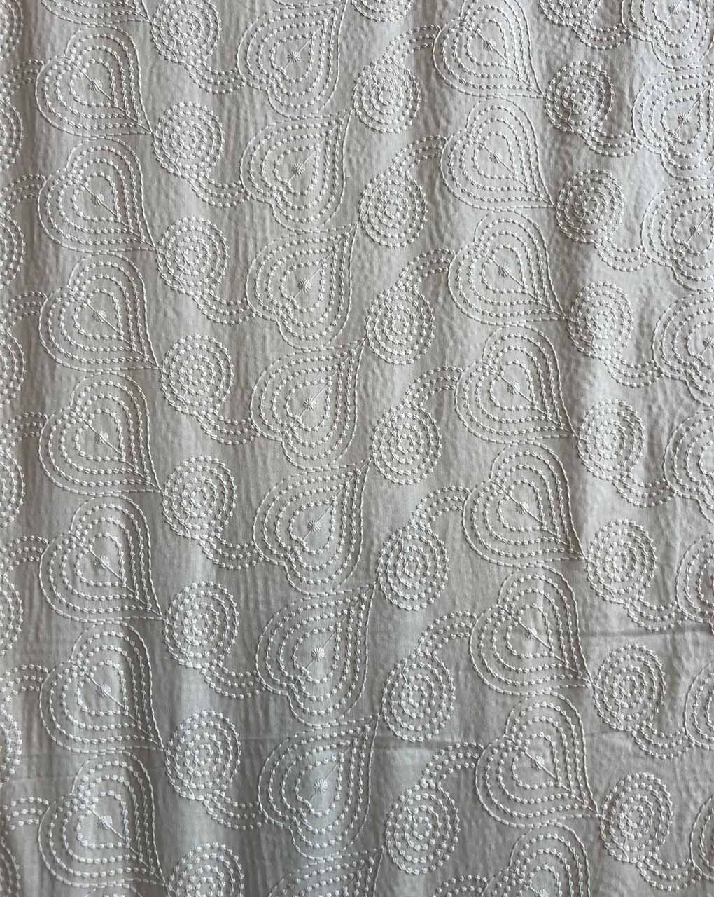 Cream Embroidered Cotton Fabric