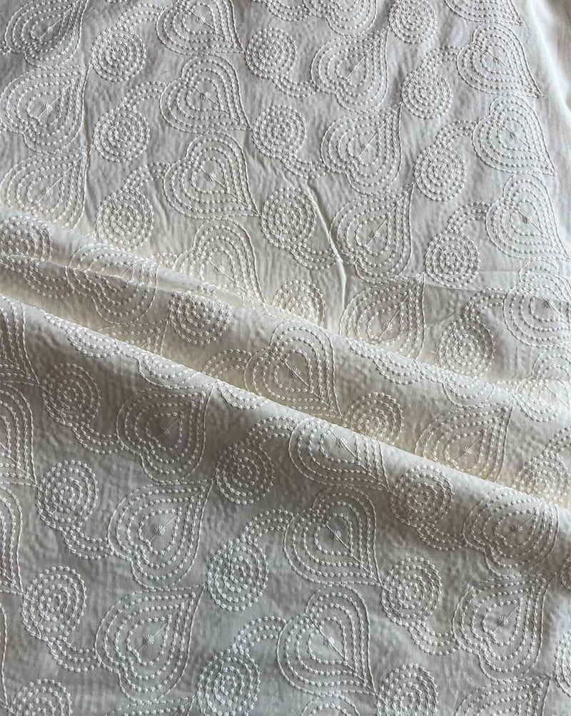 Cream Embroidered Cotton Fabric