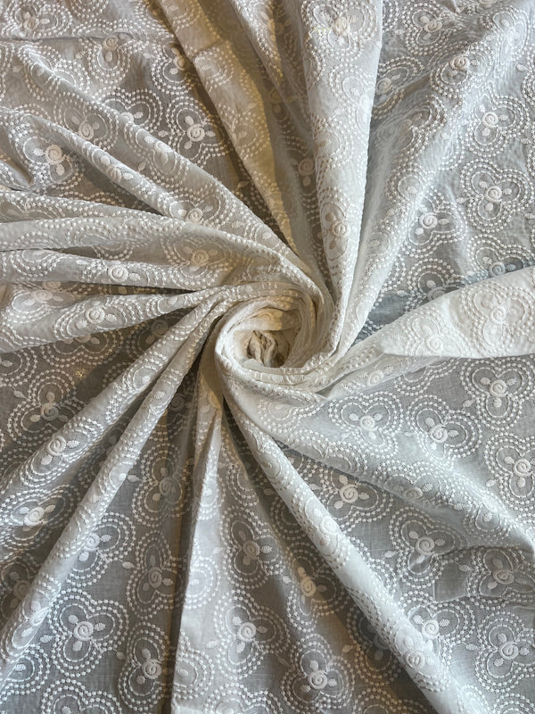White Cotton Voile Embroidered Fabric