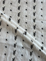 Black and White Embroidered Buti Cotton Fabric