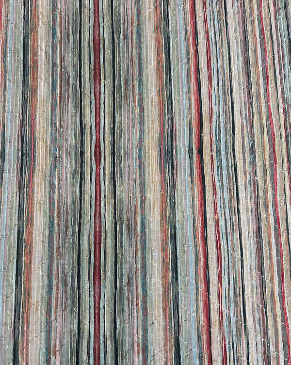 Green Multi Colour Stripes Print with Self Sequence Work Fabric