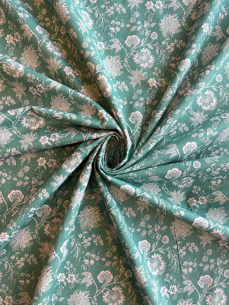 Rama Green Cotton Floarl Printed Fabric