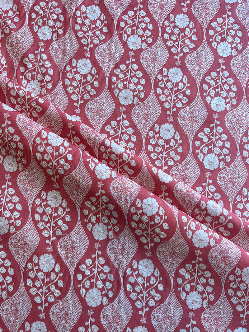 Peach Cotton Printed Fabric