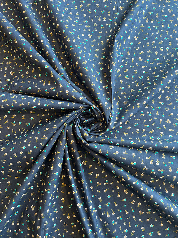 Navy Blue Floral Print Cotton Fabric
