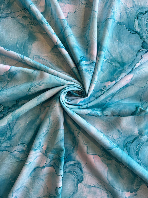 Blue Marble Print Cotton Fabric