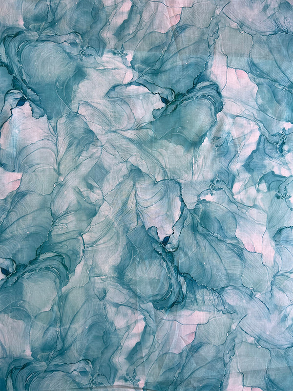 Blue Marble Print Cotton Fabric