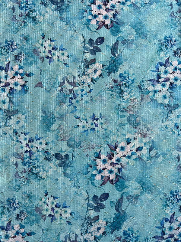 Blue Printed Self Sequence Work Fabric
