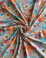 Multi Colour Floral Printed Cotton Linen Fabric