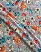 Multi Colour Floral Printed Cotton Linen Fabric