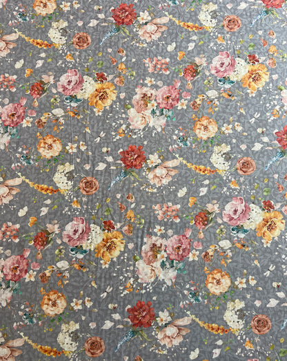 Grey Floral Print with Self Jacquard Fabric