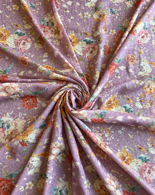 Onion Pink Floral Print with Self Jacquard Fabric