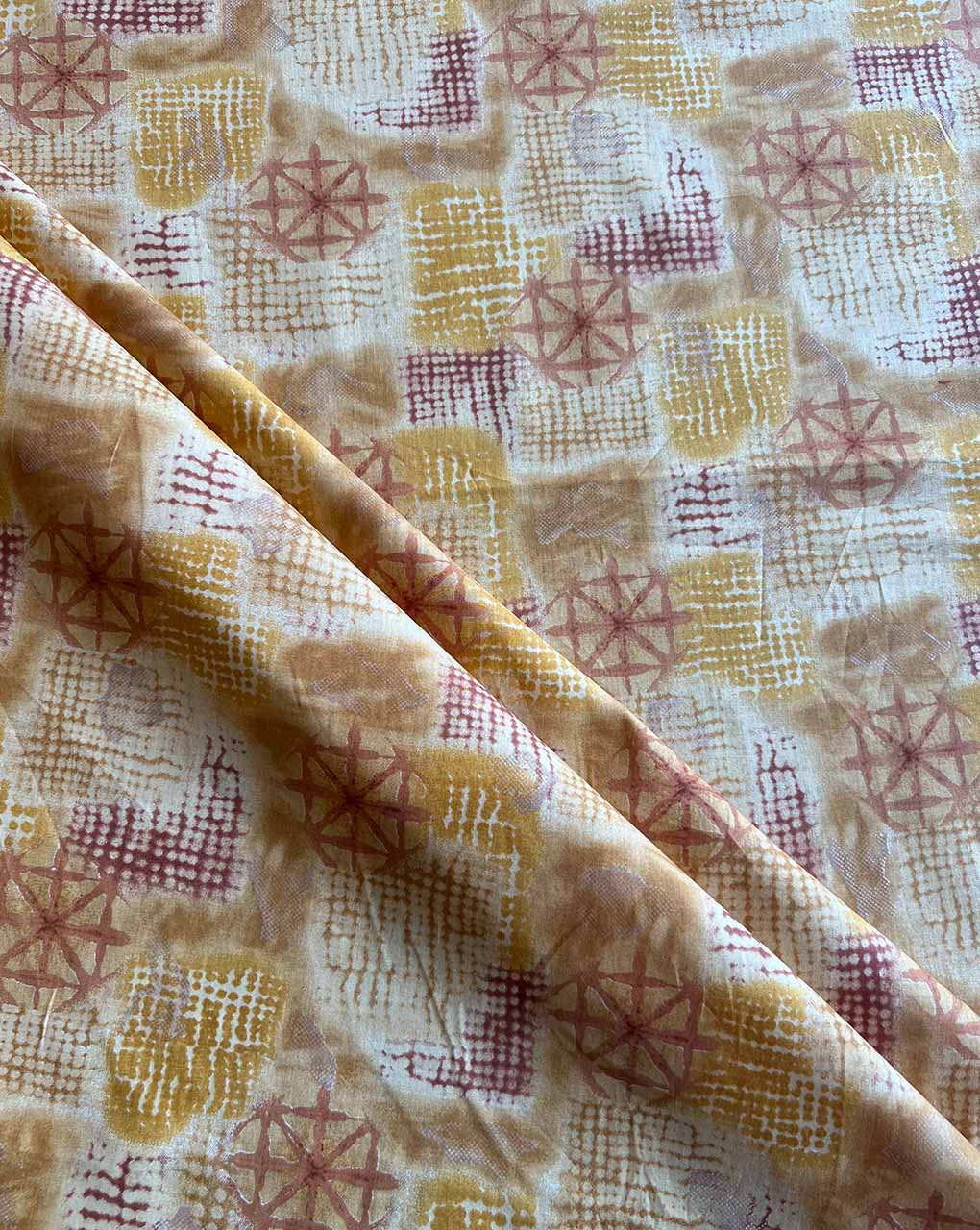 Mustard Geometrical Printed Cotton Fabric