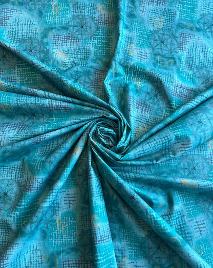 Rama Blue Geometrical Printed Cotton Fabric
