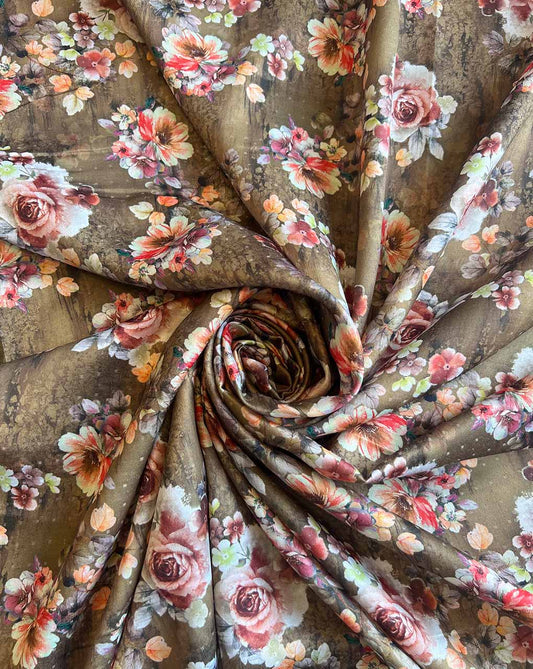 Floral Printed Self Jacquard Fabric