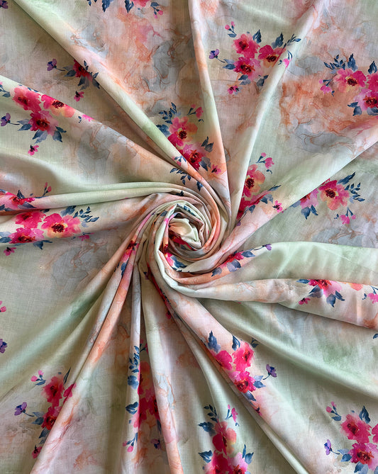 Multi Colour Floral Printed Cotton Linen Fabric