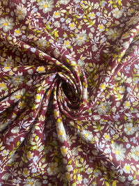 Maroon Floral Printed Glace Cotton Fabric