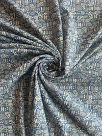 Teal Blue Paisley Printed Cotton Fabric