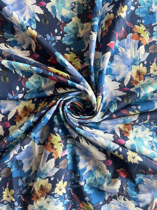 Blue Floral Digital Printed Cotton Fabric