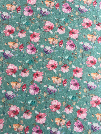 Green Multi Colour Floral Printed Cotton Fabric