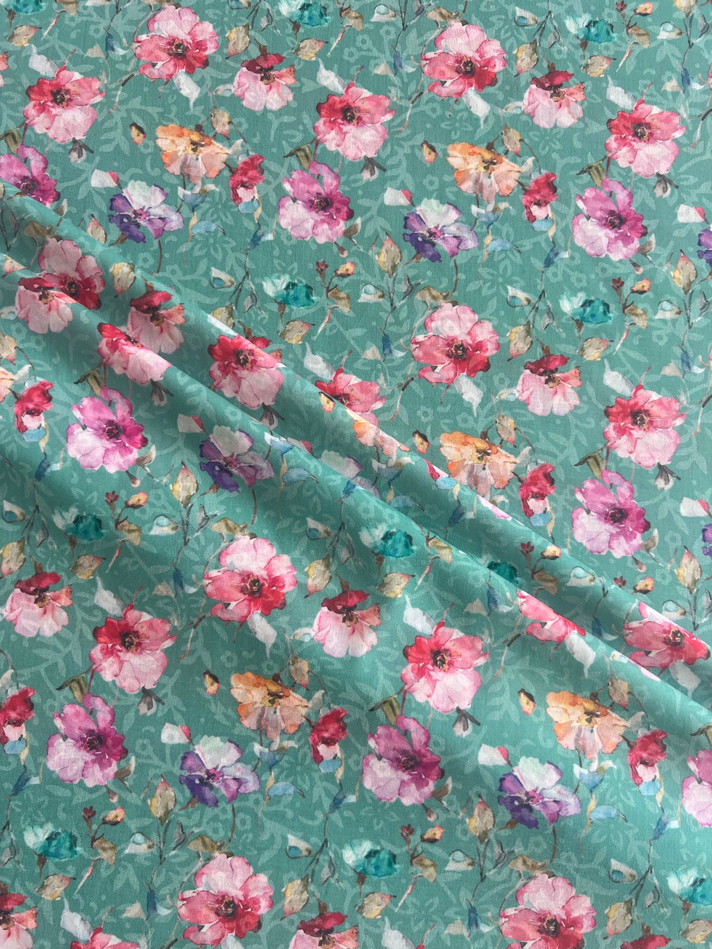 Green Multi Colour Floral Printed Cotton Fabric