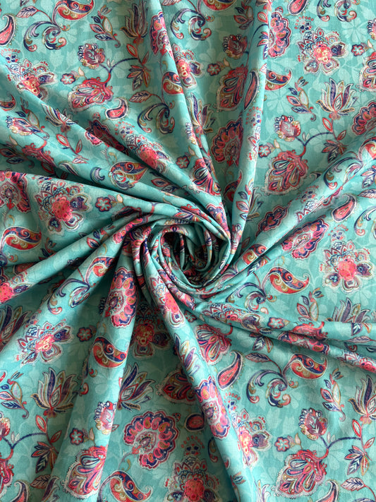Rama Green Multi Colour Floral Printed Cotton Fabric