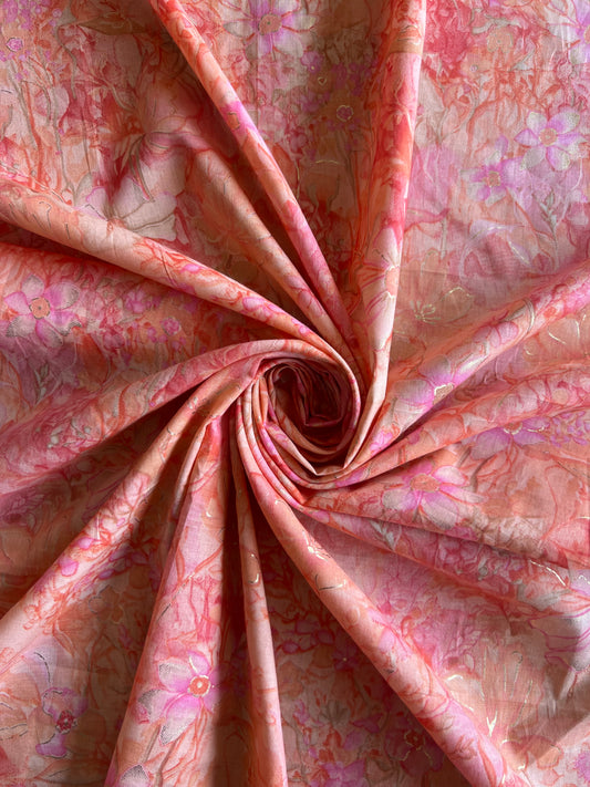 Peach Gold Self Printed Cotton Fabric