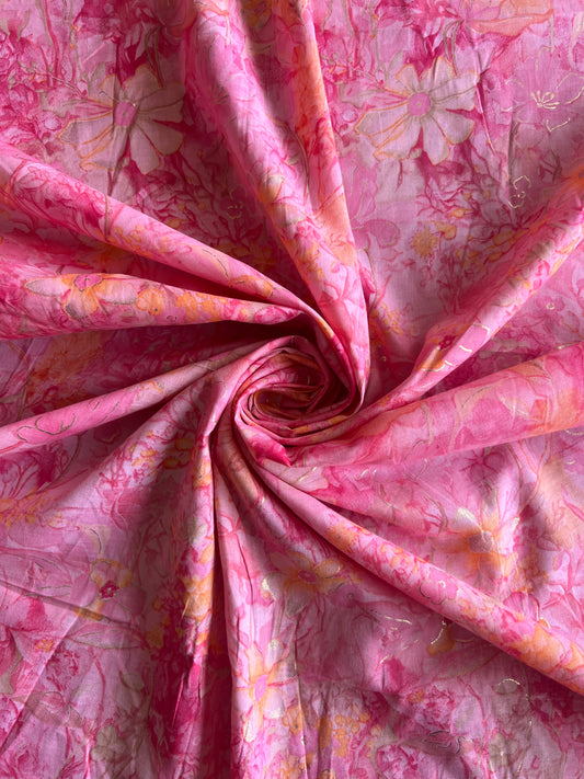 Pink Gold Self Printed Cotton Fabric