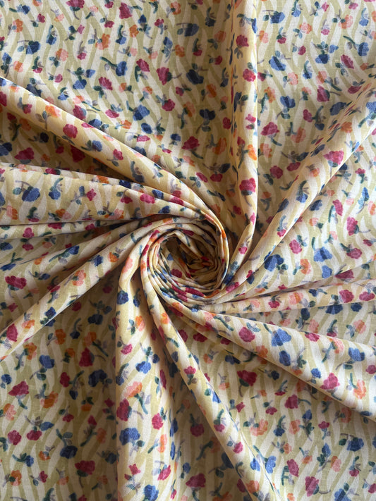 Lemon Floral Printed Jacquard Cotton Fabric