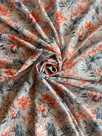 Orange Floral Self Sequence Work Printed Fabric