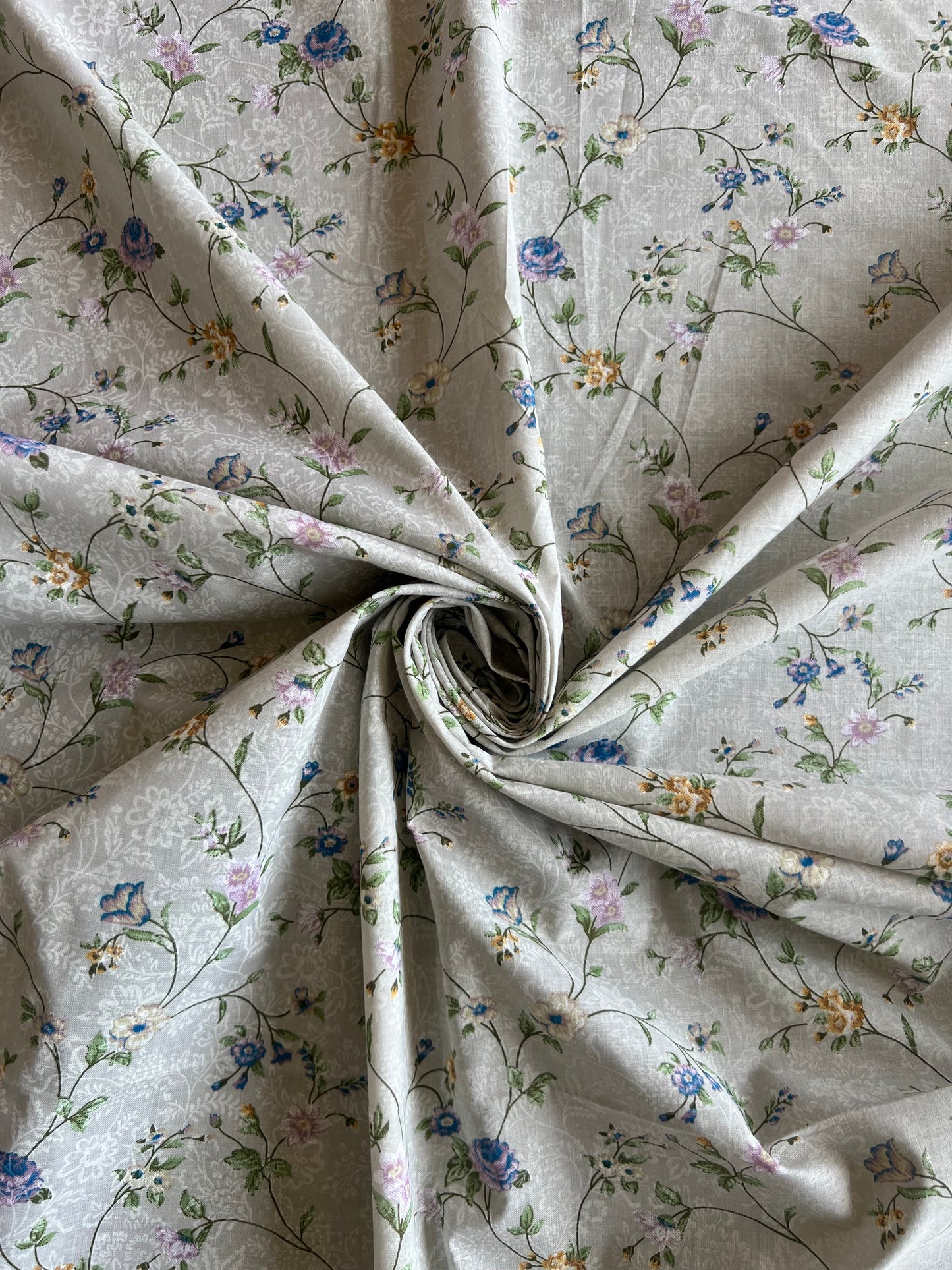 Grey Floral Printed Cotton Fabric