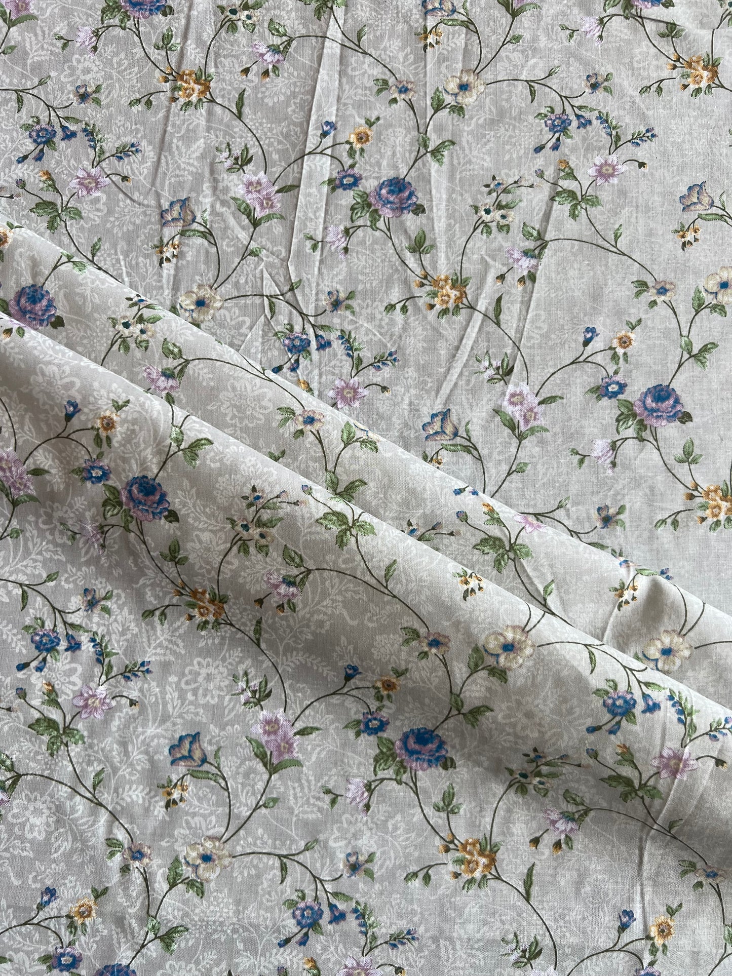 Grey Floral Printed Cotton Fabric