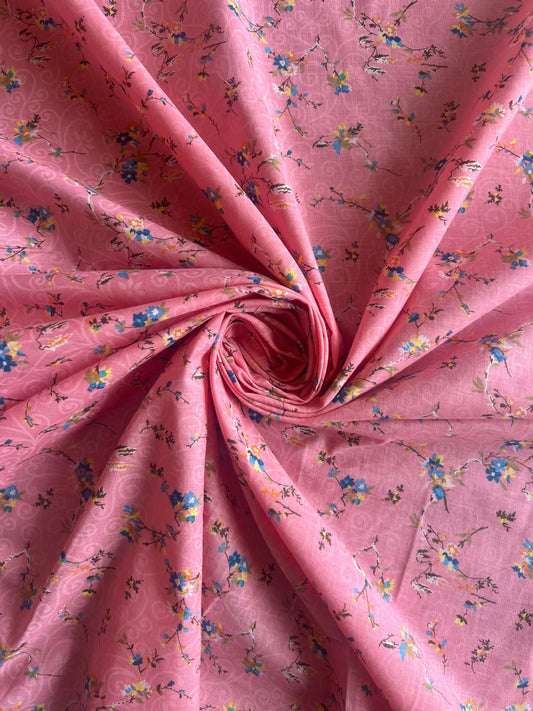 Peach Floral Printed Cotton Fabric